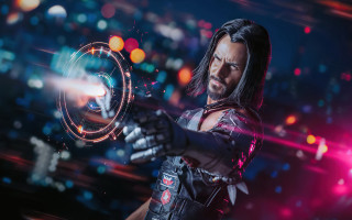 Futuristic man cyberpunk city night - a futuristic suit holding free wallpaper for desktop