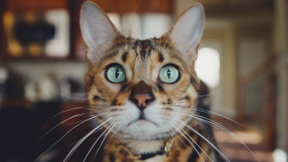 Green eyed cat blurry background - optical free wallpaper