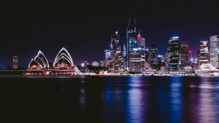 City skyline night lit bridge - cinematic landscape free wallpaper for desktop