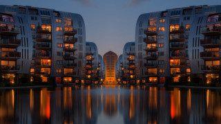 Tokyo skyscraper reflection night cityscape - perfect symmetry free wallpaper