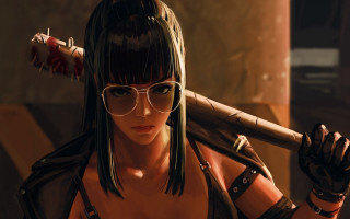 Woman baseballbat leatherjacket cyberpunk 2dgame - a baseball bat free wallpaper