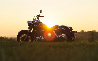 Motorcycle field sunset backtire orangegrass - visible free wallpaper