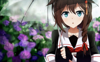 Girl umbrella flower rain anime - anime art style free wallpaper for desktop