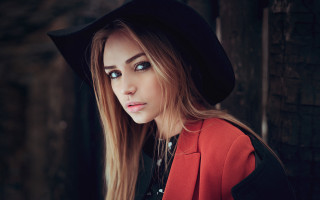 Woman long hair black hat 2 - black jacket free wallpaper