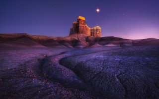 Desert mountain star aurora planet - a desert landscape free wallpaper for desktop