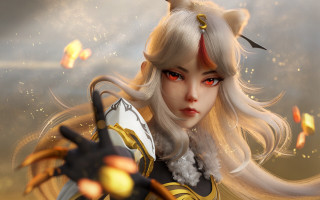 Woman cat ears sword cat - her shoulder and a cat free wallpaper