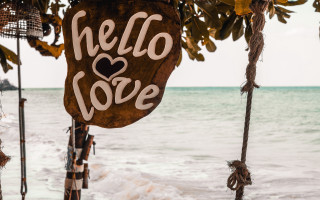 Hello love sign ocean tree - a birdcage free wallpaper