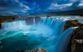 Waterfall blue sky clouds nature - blue water free wallpaper