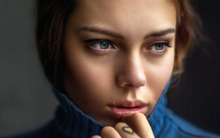Woman ring blue sweater portrait - a blue sweater free wallpaper