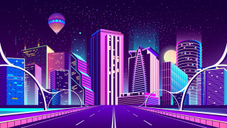 Cityscape cyberpunk synthwave night balloons - hot free wallpaper