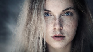 Freckled woman blueeyes portrait photorealistic - christabel dennison free wallpaper for desktop