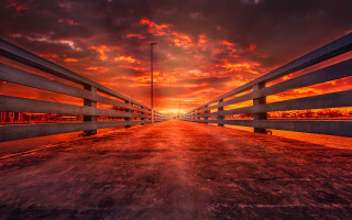 Sunset road fence streetlight redsky - a red sky free wallpaper for desktop