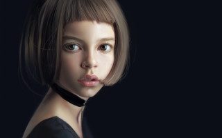 Girl black choker brown eyes - a digital painting free wallpaper for desktop
