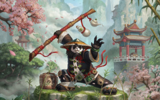 Panda bamboo forest flower pagoda - flower and trees free wallpaper