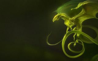 Green dragon curled tail glowing - a green dragon free wallpaper for desktop