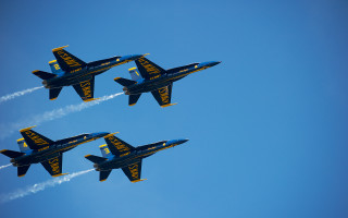 Three blue angels jets smoke - formation in the sky free wallpaper