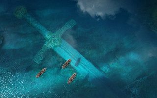 Plane water boats clouds night - matte painting concept art free wallpaper