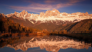 Mountain lake bridge reflection sunset - beautiful landscape free wallpaper