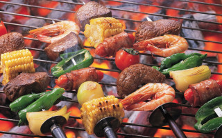 Grill variety foods meats vegetables - a grill free wallpaper