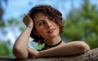 Woman tattoo leaning tree blue - a tattoo free wallpaper for desktop