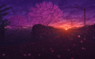 Purple sky streetlight snow night - alena aenami free wallpaper