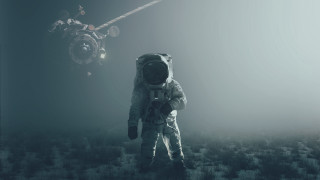 Space suit man space station - the foggy sky free wallpaper