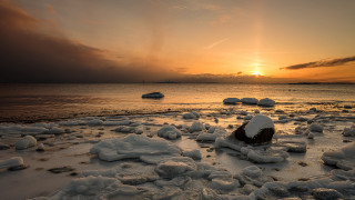 Snowy beach with boats at - arthur quartley free wallpaper