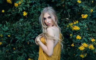 Eszter blonde hair flower garden - a bush free wallpaper
