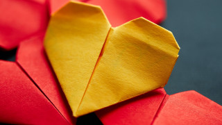Yellow origami heart red black - yellow free wallpaper