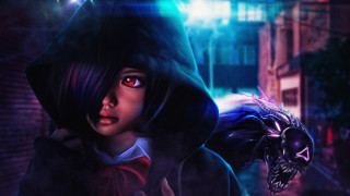 Creepy girl hoodie city street - a hoodie free wallpaper for desktop