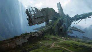 Ruined building hill sheep man - craig mullins free wallpaper