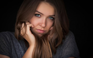 Woman long hair blue eyes 43 - her cheek free wallpaper for desktop