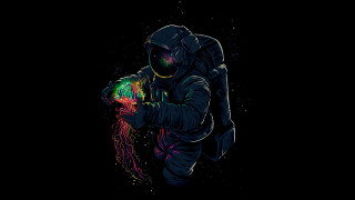 Space astronaut jellyfish aurora galaxy - a man in a space suit holding free wallpaper