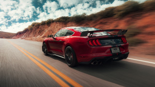 Red mustang mountain road clouds - a red mustang mustang free wallpaper
