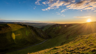 Sunset valley river mountains clouds 4 - anamorphic len free wallpaper for desktop
