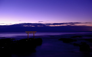 Purple sky ocean city lights - asai chū free wallpaper