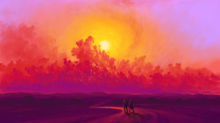Sunset dirt road fantasy portrait - saturated free wallpaper