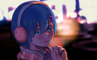 Blue hair girl city ears - her ear free wallpaper