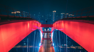 Red bridge city lights night - elsa bleda free wallpaper