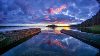 Sunset water bridge city mountains - a body of water free wallpaper for desktop