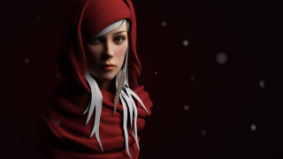 Woman red hoodie scarf blue - cgstudio free wallpaper