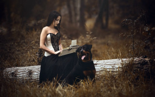 Woman dress log dog laptop - a laptop free wallpaper