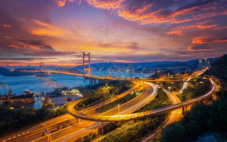 Bridge highway night sunset city - adrian zingg free wallpaper