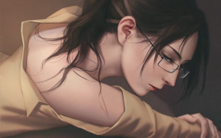 Woman glasses leaning wall bare - charlie bowater free wallpaper