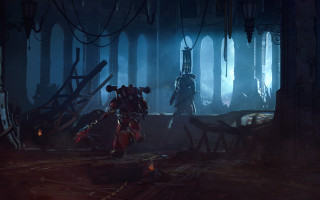 Man robot suit warhammer sword - the middle of the room free wallpaper