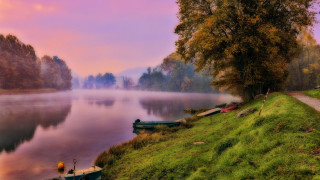 River boats path trees mystical - the other side of the river free wallpaper