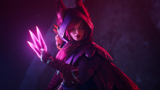 Woman hooded armor knife glow - a large knife free wallpaper