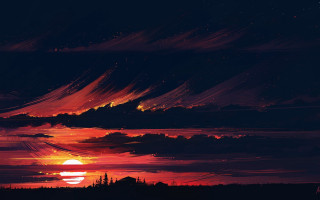 Sunset red sky clouds mountains - a black sky free wallpaper