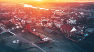 City river sunset aerial bridge - aerial free wallpaper