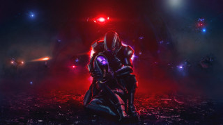 Futuristic man rock red lights - a futuristic suit free wallpaper for desktop